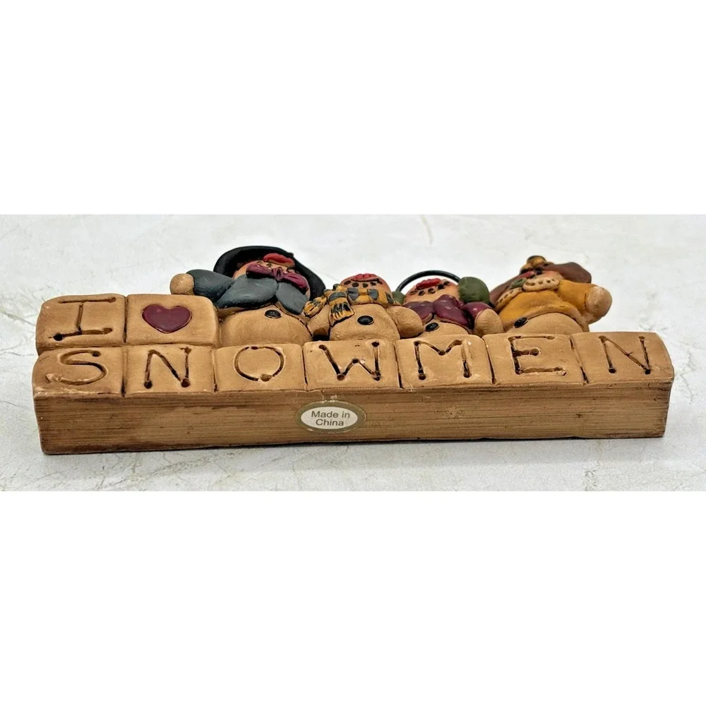 Blossom Bucket I‎ Love Snowmen Block Figurine Suzi Skoglund Resin Vintage
